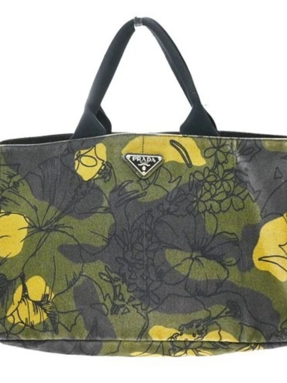 PRADA MILANO Logo Canapa Floral Camouflage Tote Hand Bag Canvas Green 83KD751
